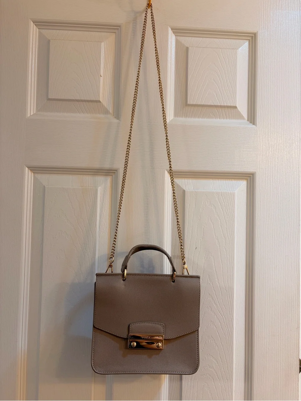 Furla Saffiano Leather Top-Handle Satchel with Gold Hardware